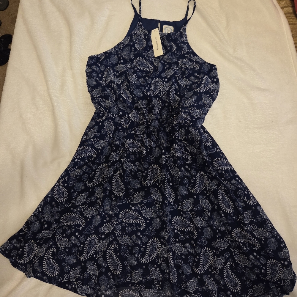 Francesca's Navy and White Paisley Halter Dress